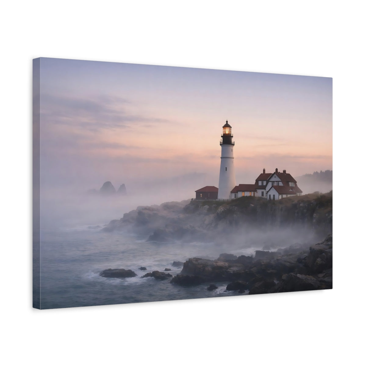 Mist Depth Lighthouse Coast Nature - Canvas Wall Art Print