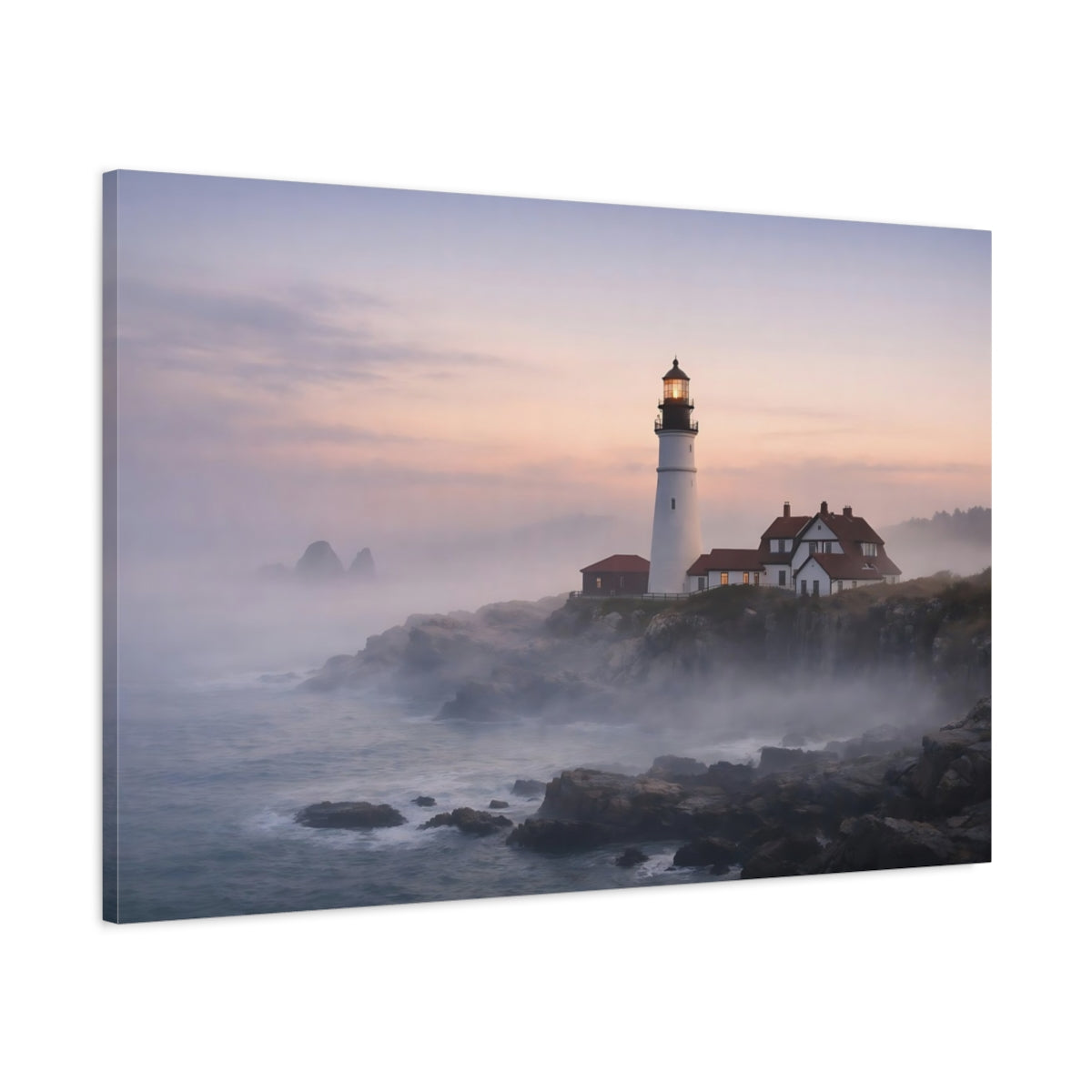 Mist Depth Lighthouse Coast Nature - Canvas Wall Art Print