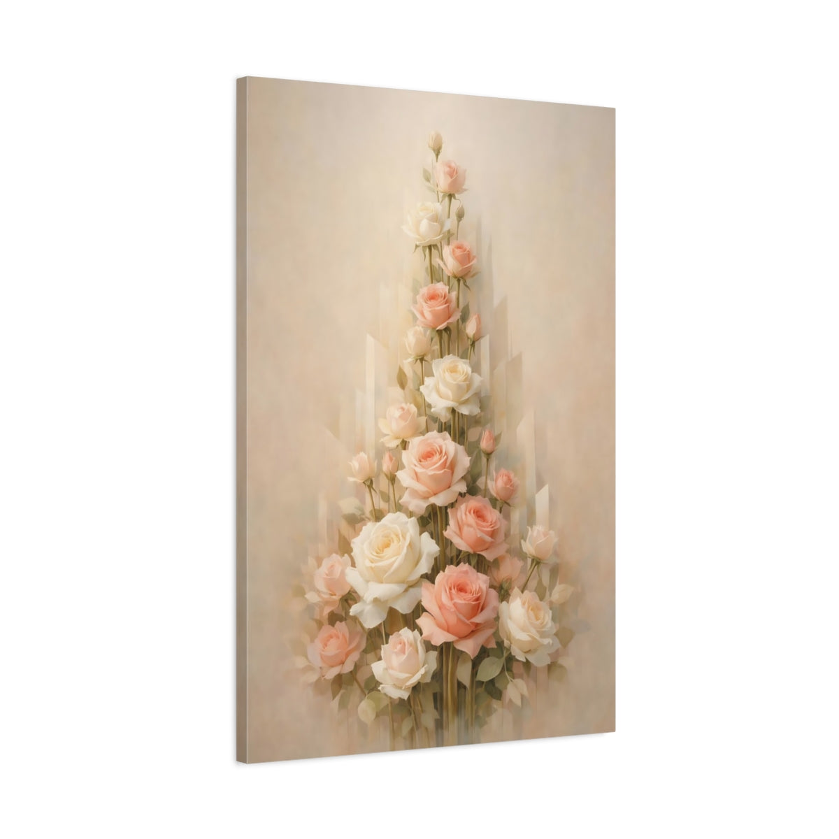 Side Mockup 1. Floral Roses Bouquet Pastel Floral shown as stretched canvas wall art