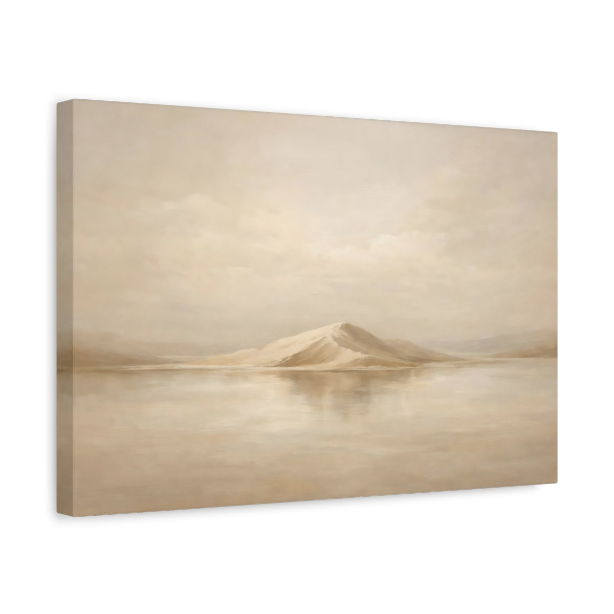 Side Mockup 4. Nature Mountain Island Warm Beige Landscape shown as stretched canvas wall art