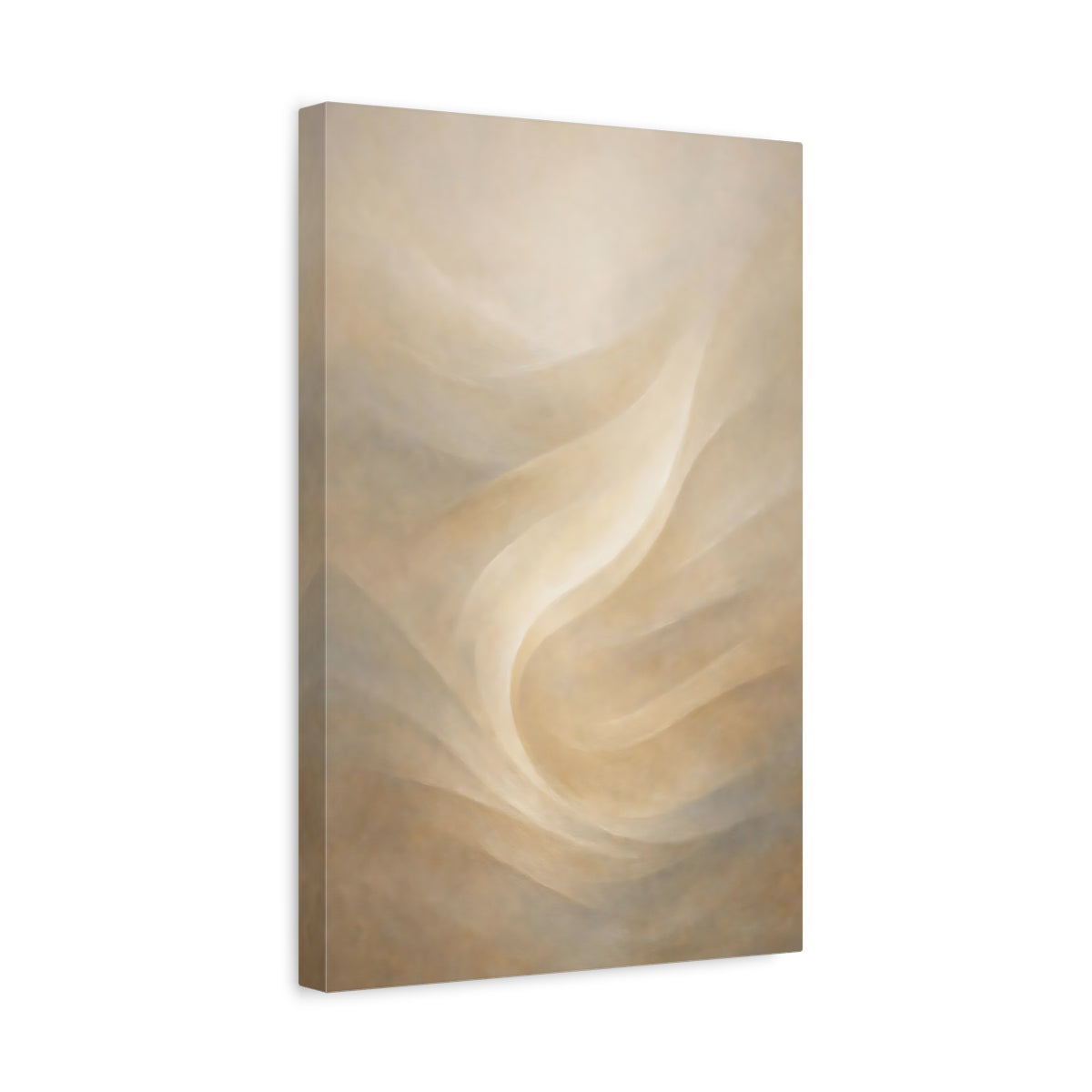 Side Mockup 4. Abstract Flowing Form Cream And Tan shown as stretched canvas wall art