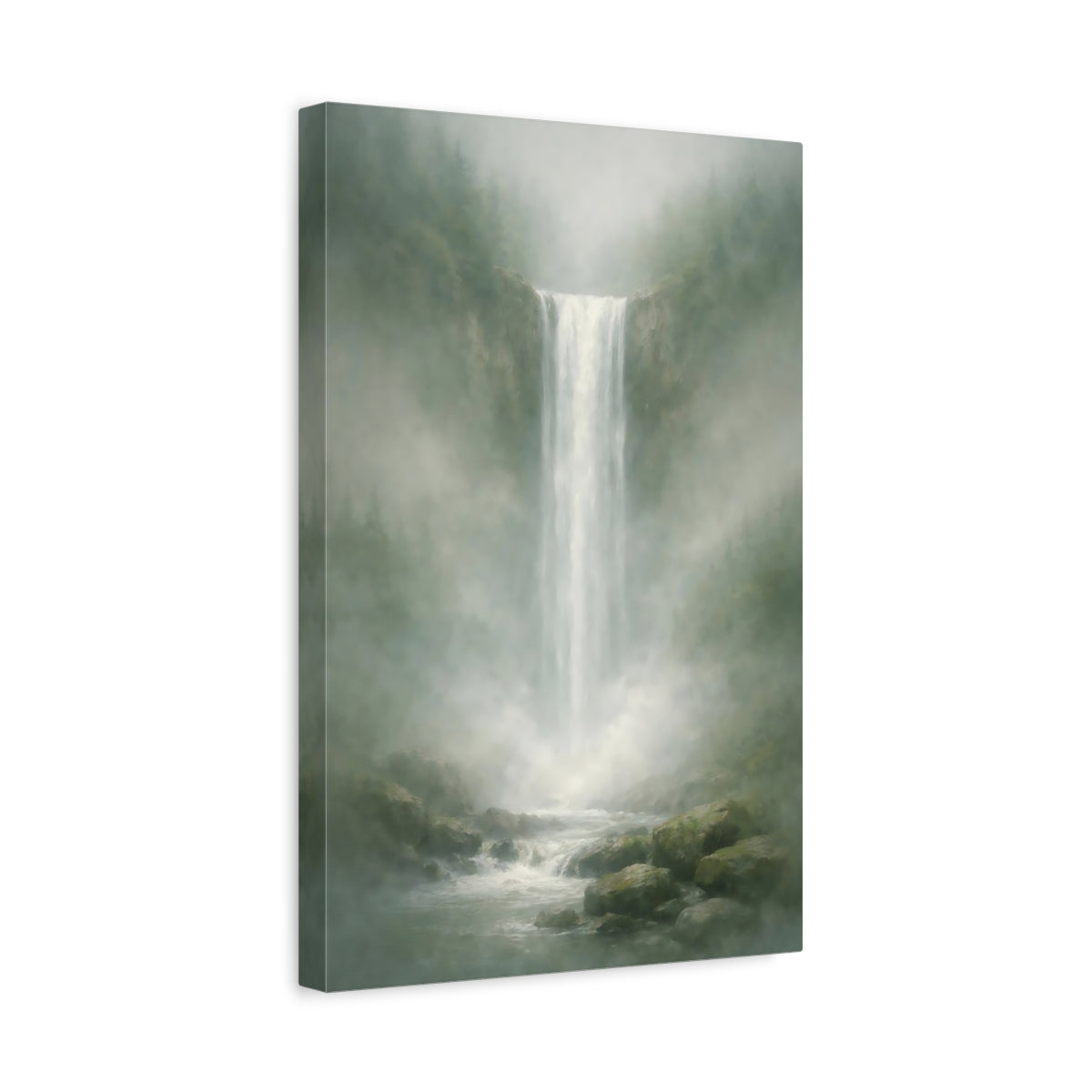 Nature Waterfall Misty Green - Canvas Wall Art Print