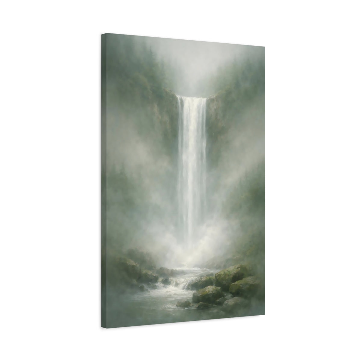 Nature Waterfall Misty Green - Canvas Wall Art Print