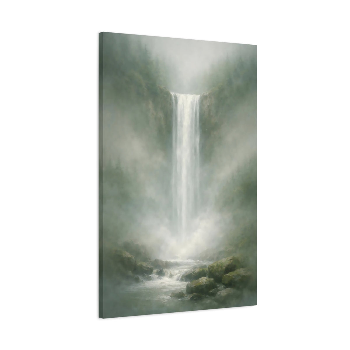 Nature Waterfall Misty Green - Canvas Wall Art Print