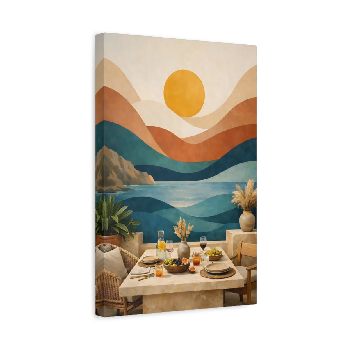 Side Mockup 4. Nature Ocean Landscape Abstract Ocean Sunset shown as stretched canvas wall art