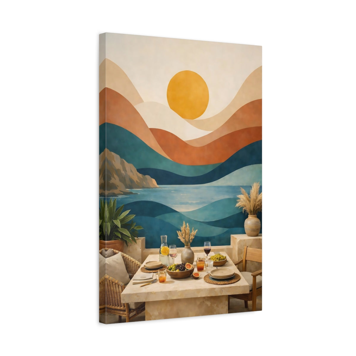 Side Mockup 3. Nature Ocean Landscape Abstract Ocean Sunset shown as stretched canvas wall art