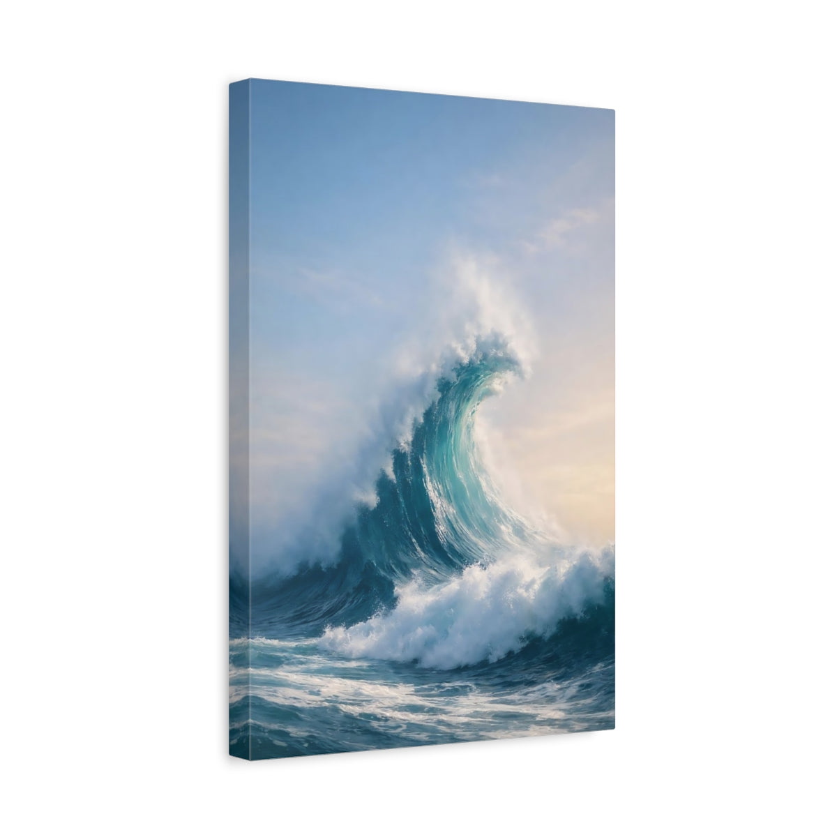 Side Mockup 4. Nature Ocean Wave Blue Ocean Wave shown as stretched canvas wall art
