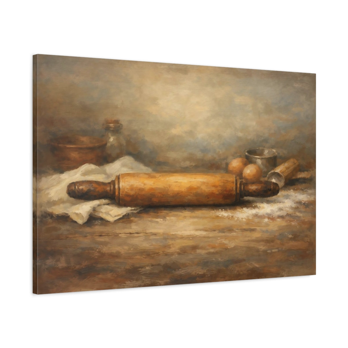 Vintage Rolling Pin Rustic Baking - Canvas Wall Art Print