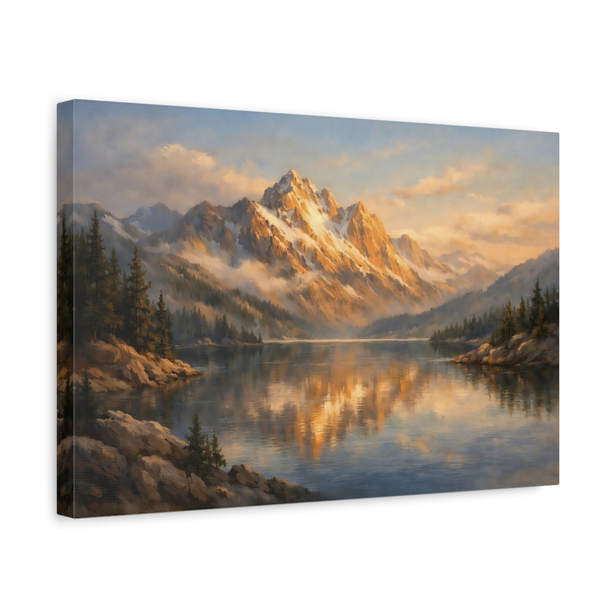 Side Mockup 4. Watercolor Mountain Edge Hard Light shown as stretched canvas wall art