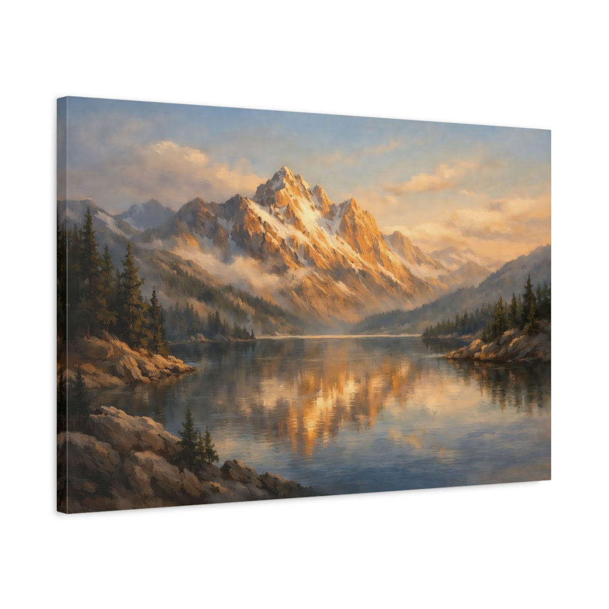 Side Mockup 2. Watercolor Mountain Edge Hard Light shown as stretched canvas wall art