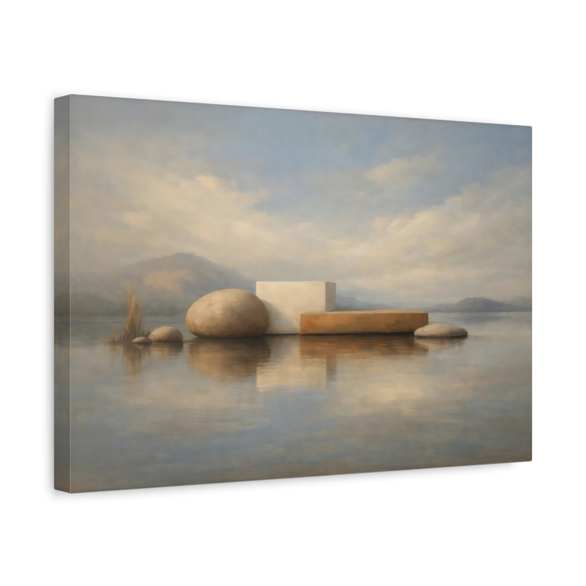 Side Mockup 4. Textured Calm Shape Interaction Minimal shown as stretched canvas wall art