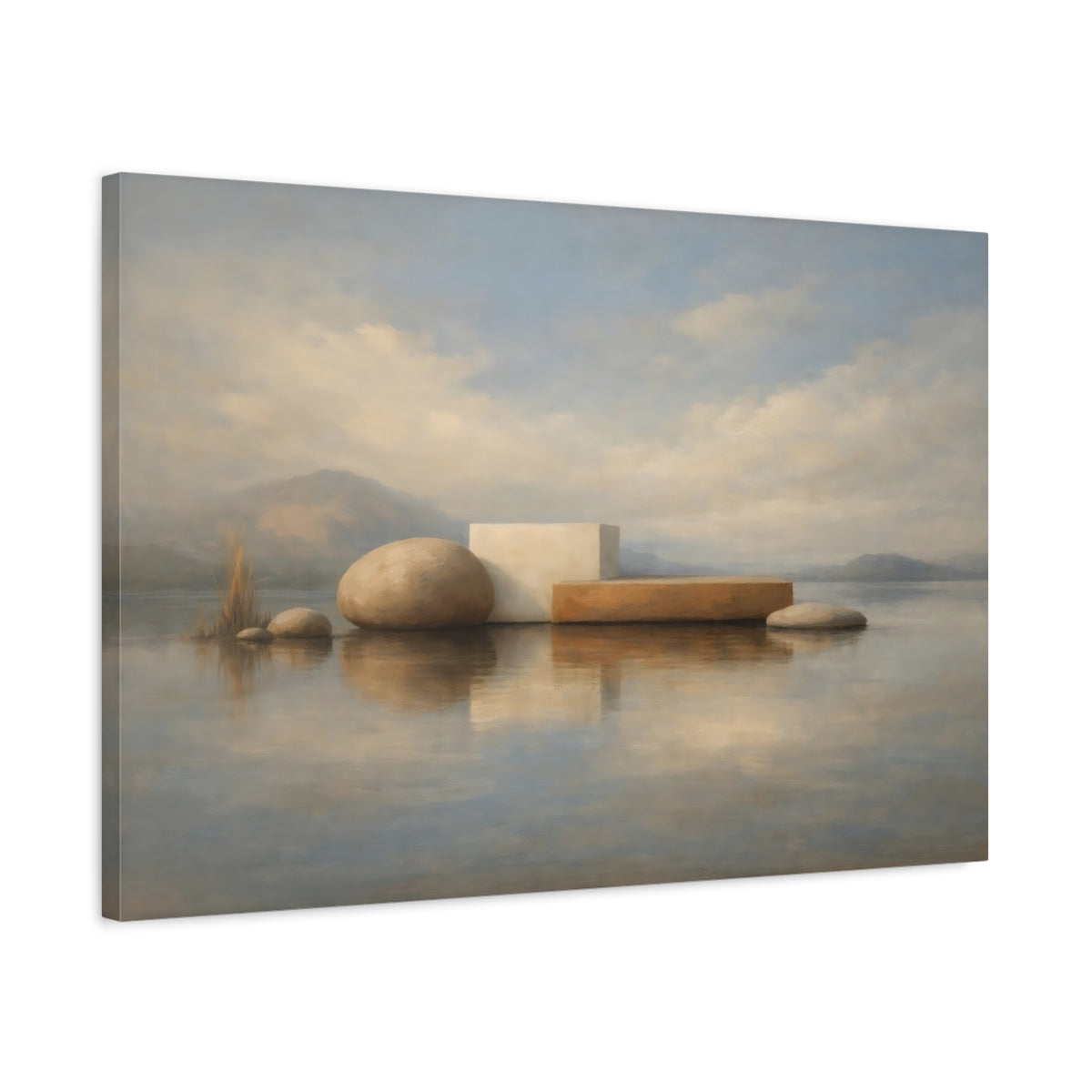 Side Mockup 2. Textured Calm Shape Interaction Minimal shown as stretched canvas wall art