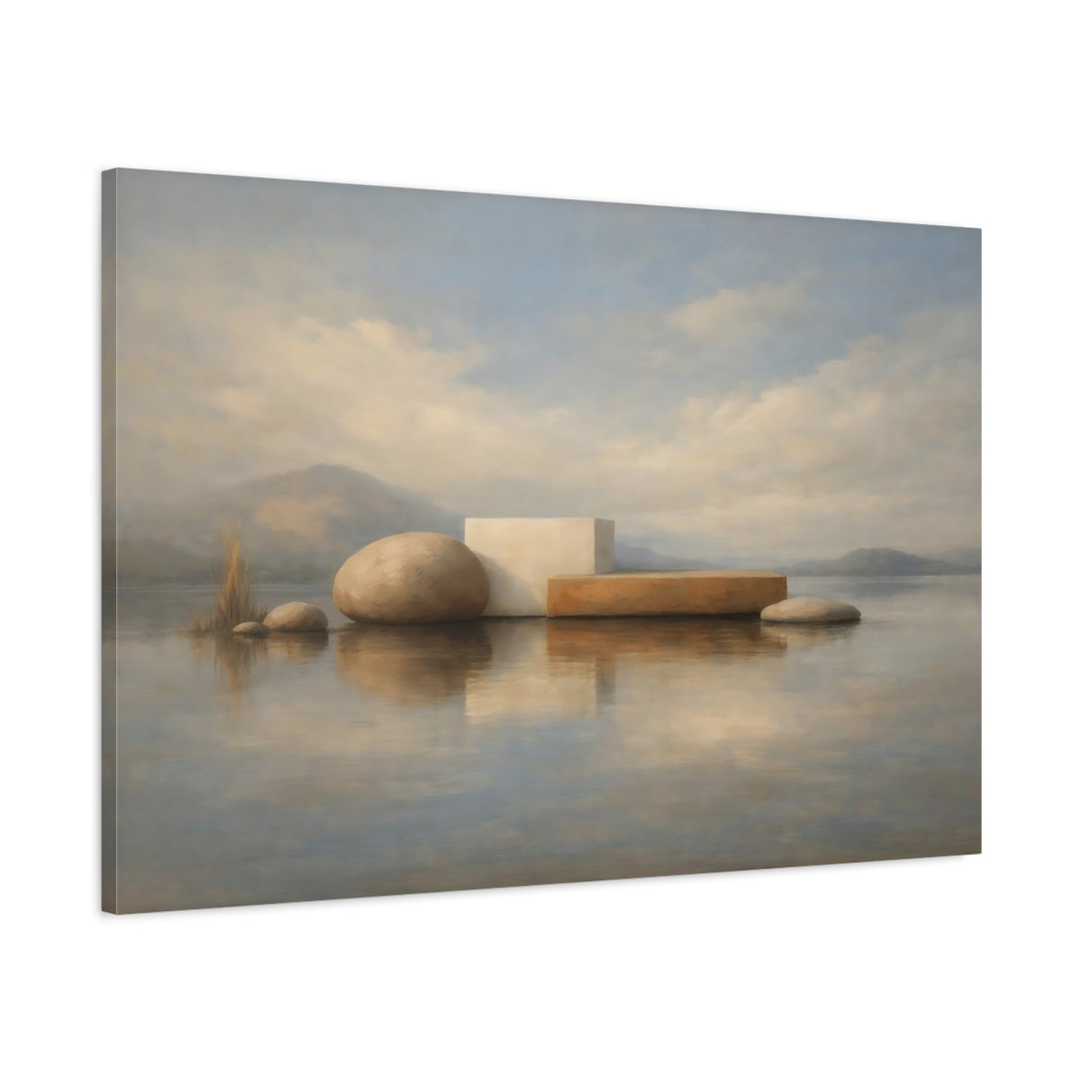 Side Mockup 1. Textured Calm Shape Interaction Minimal shown as stretched canvas wall art