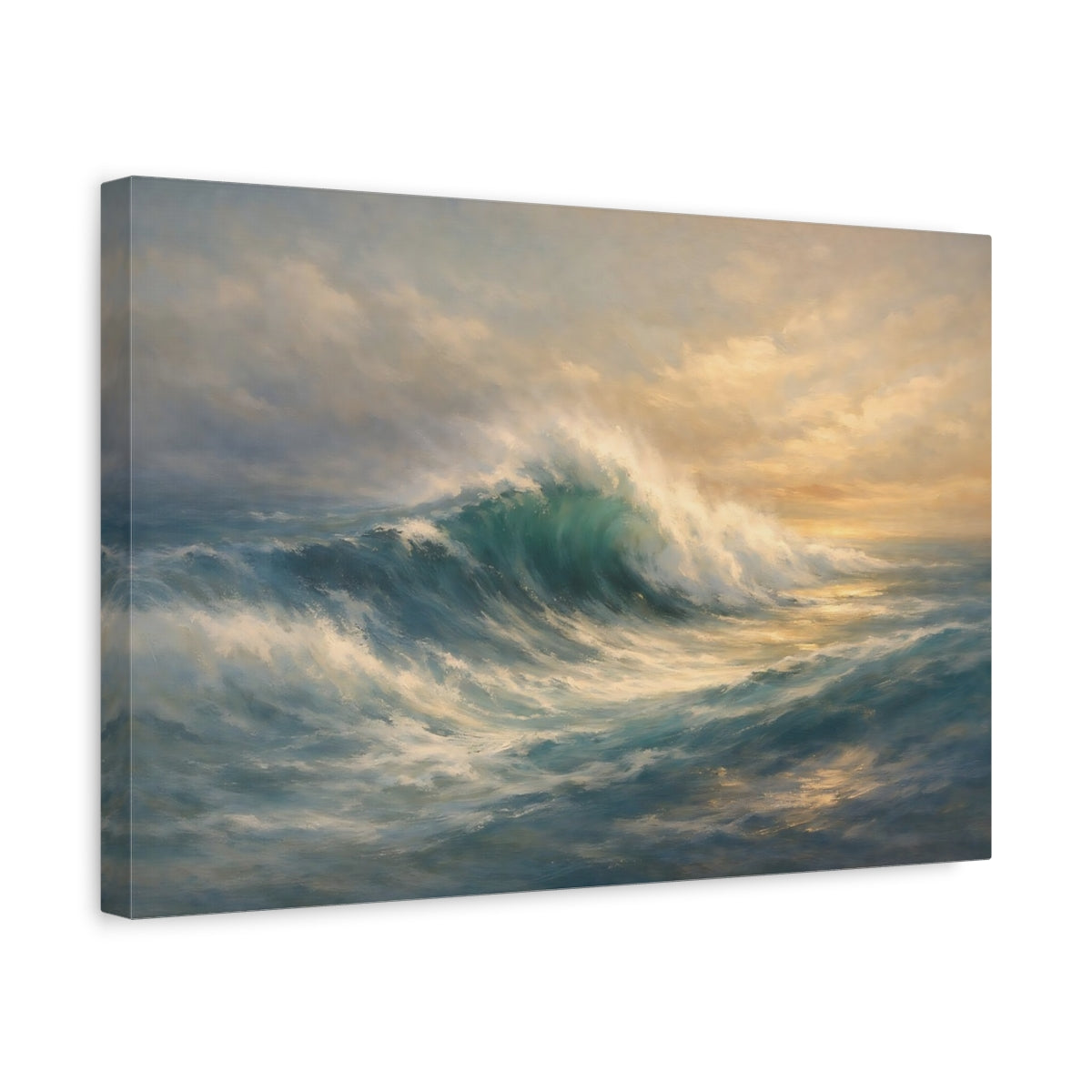 Side Mockup 4. Ocean Memory Fade Abstract Field shown as stretched canvas wall art