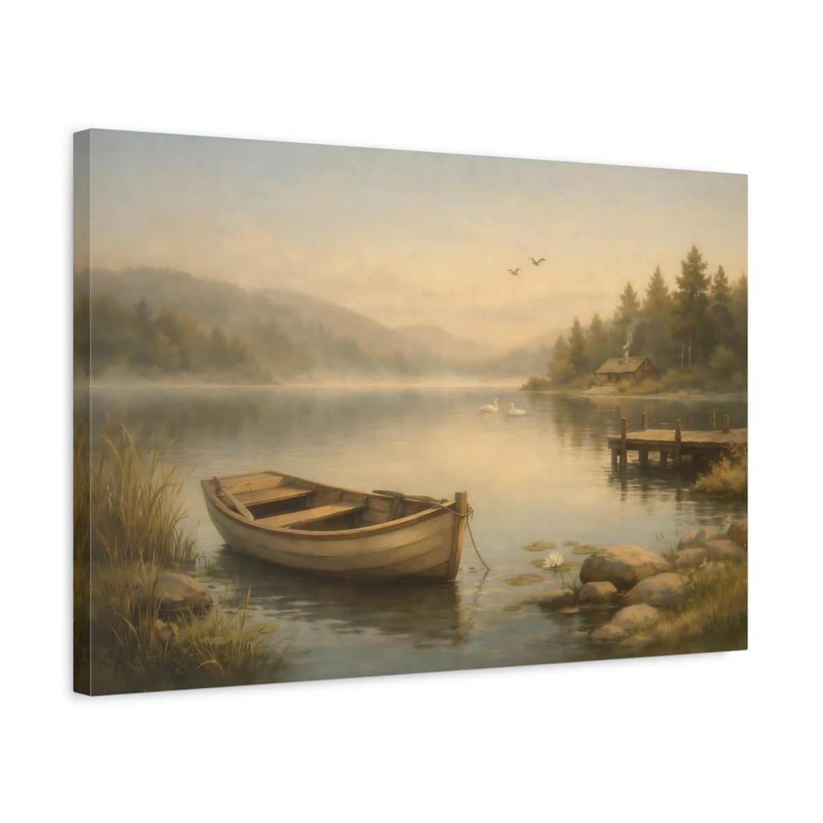 Vintage Peaceful Lake Rowboat Nature - Canvas Wall Art Print