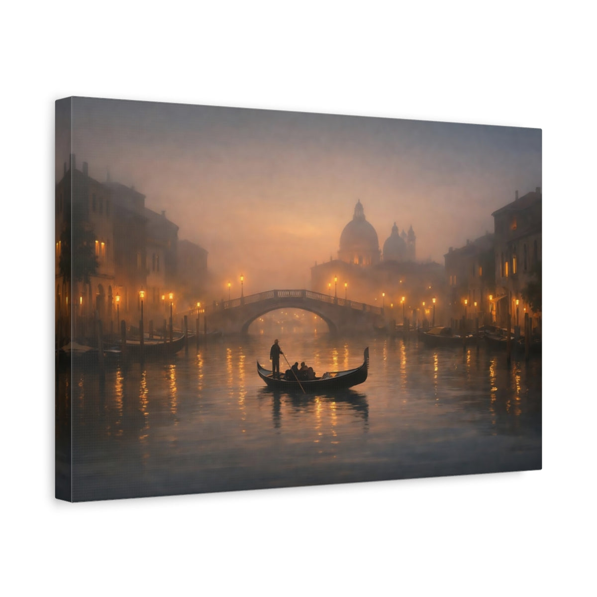 Mist Depth Evening Canal Gondola Vintage - Canvas Wall Art Print