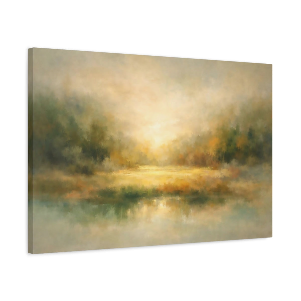 Nature Misty Landscape Golden Green - Canvas Wall Art Print