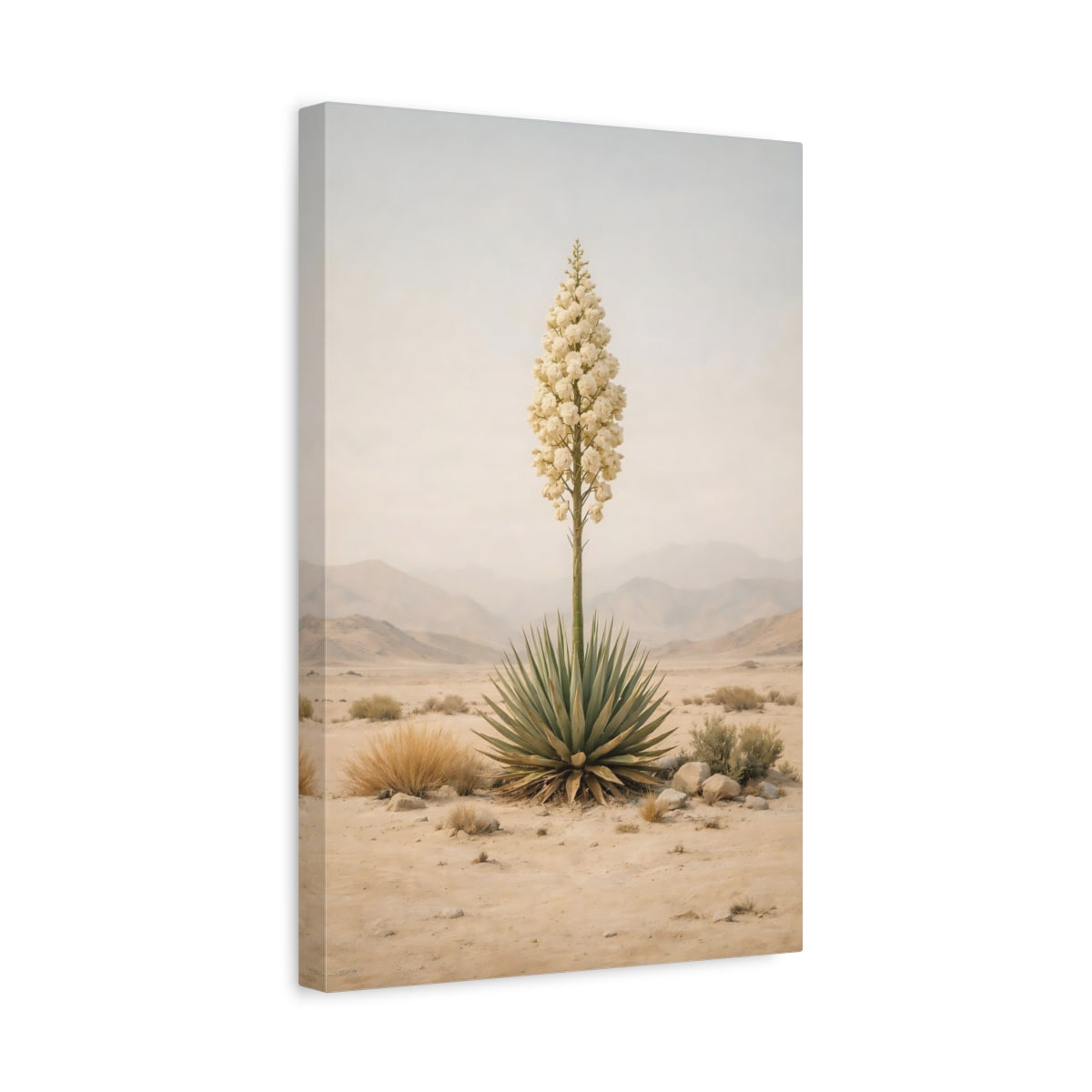 Side Mockup 4. Nature Yucca Plant Beige Desert Yucca shown as stretched canvas wall art