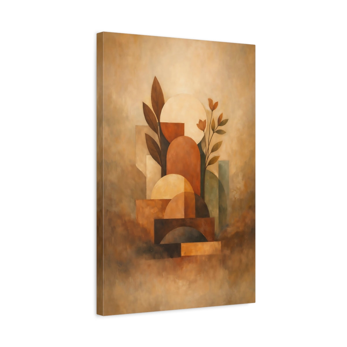 Side Mockup 3. Abstract Geometric Botanicals Terracotta Abstract Art shown as stretched canvas wall art