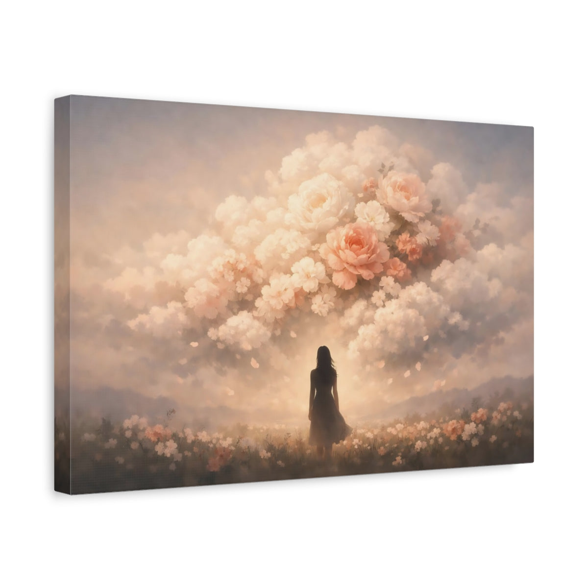 Floral Storm Clouds Woman Flowers Fairytale - Canvas Wall Art Print
