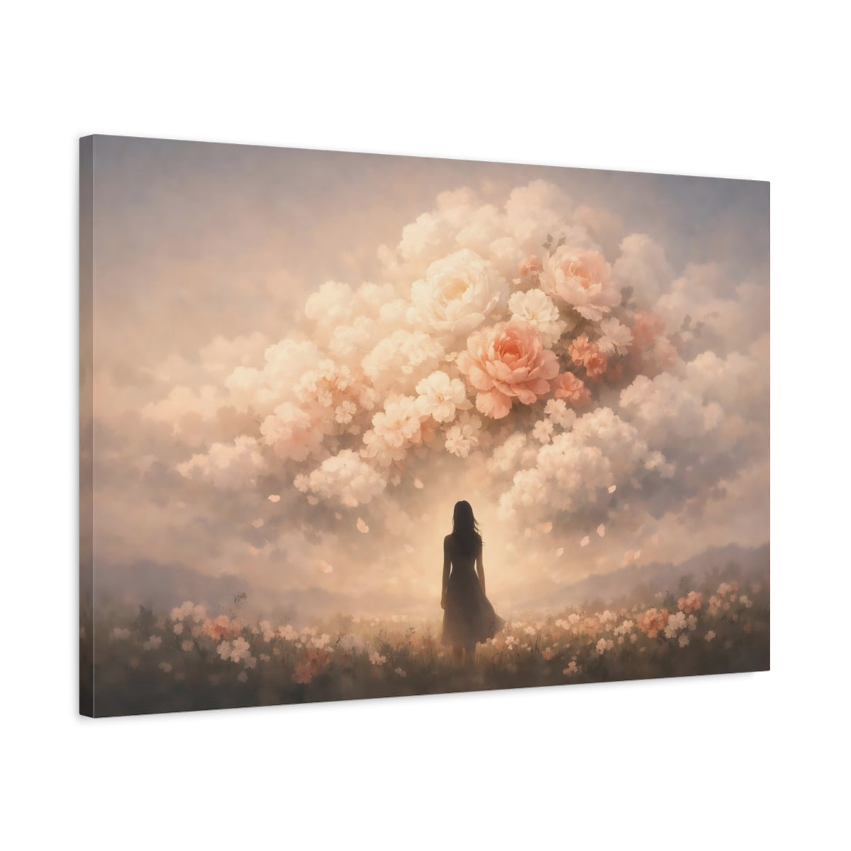 Floral Storm Clouds Woman Flowers Fairytale - Canvas Wall Art Print