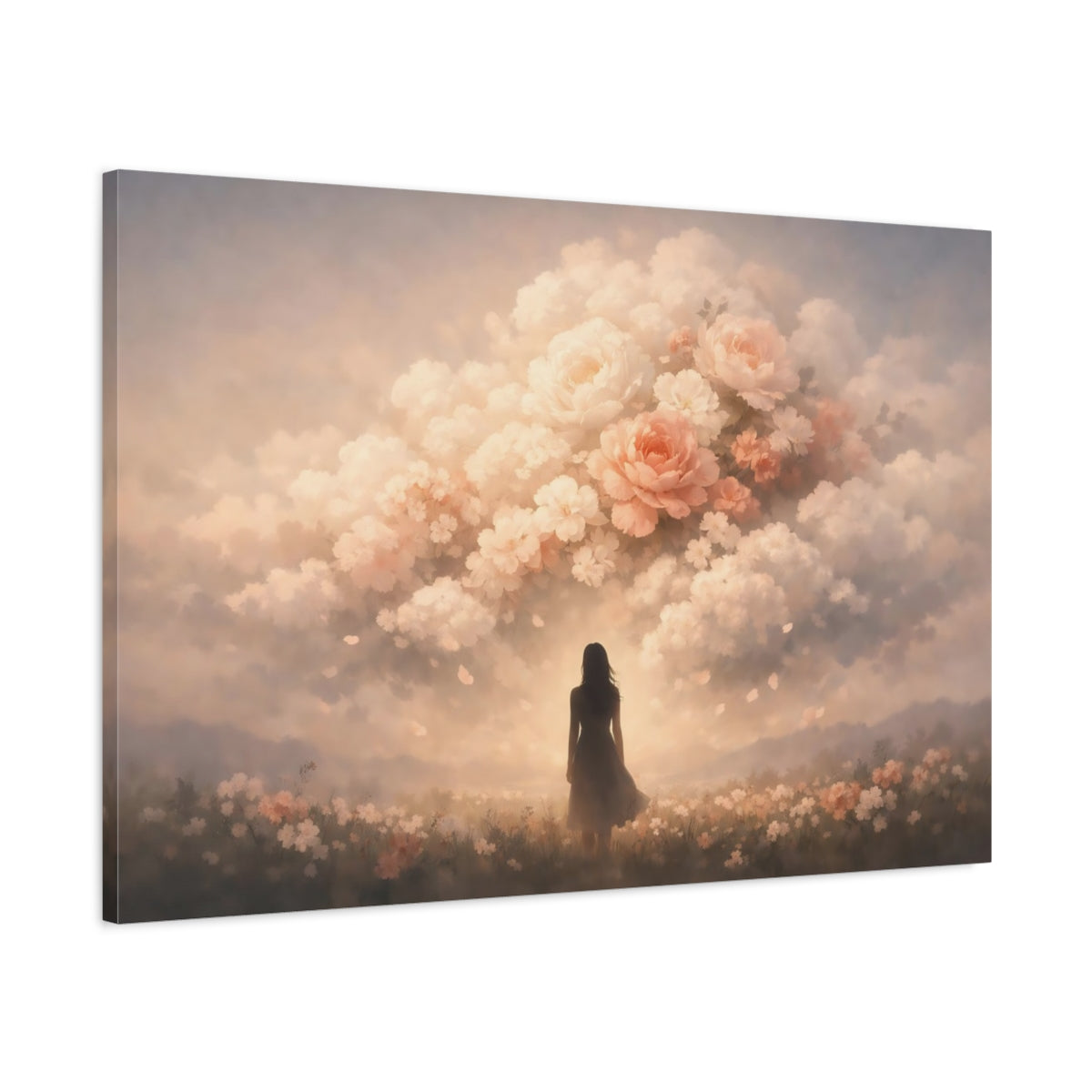 Floral Storm Clouds Woman Flowers Fairytale - Canvas Wall Art Print