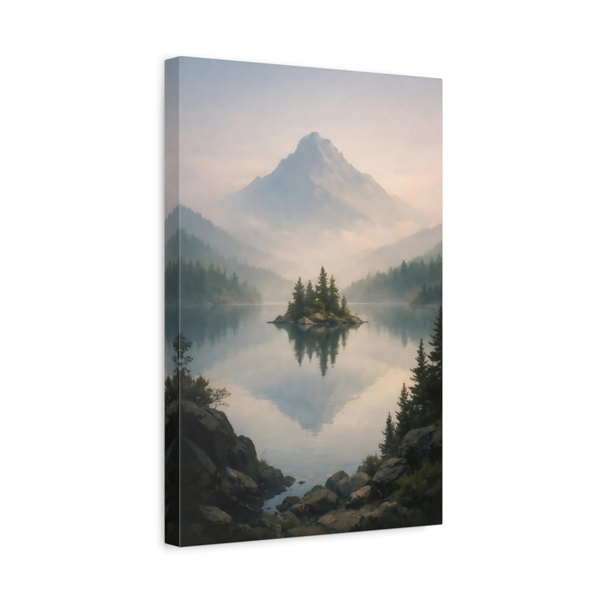 Nature Lake Island Blue And Green Landscape - Canvas Wall Art Print