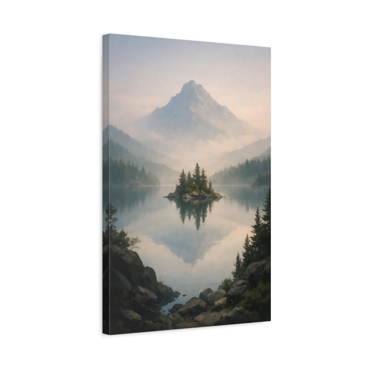 Nature Lake Island Blue And Green Landscape - Canvas Wall Art Print