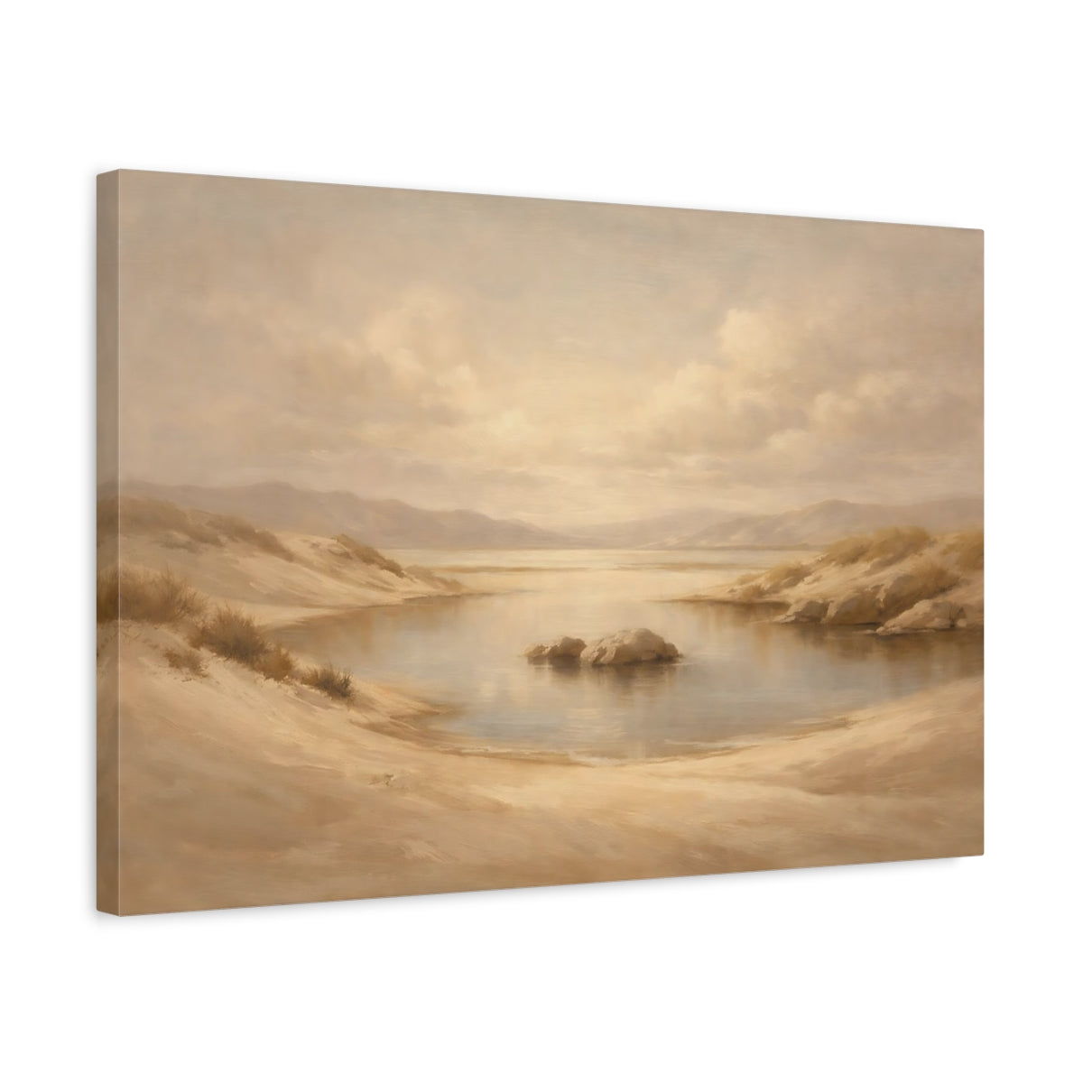 Side Mockup 3. Nature Desert Landscape Warm Beige Landscape shown as stretched canvas wall art