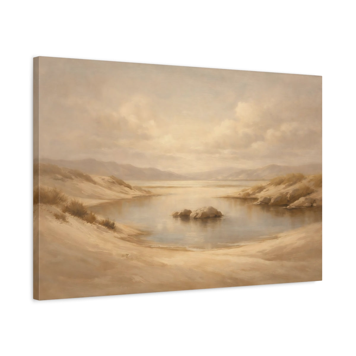 Side Mockup 2. Nature Desert Landscape Warm Beige Landscape shown as stretched canvas wall art