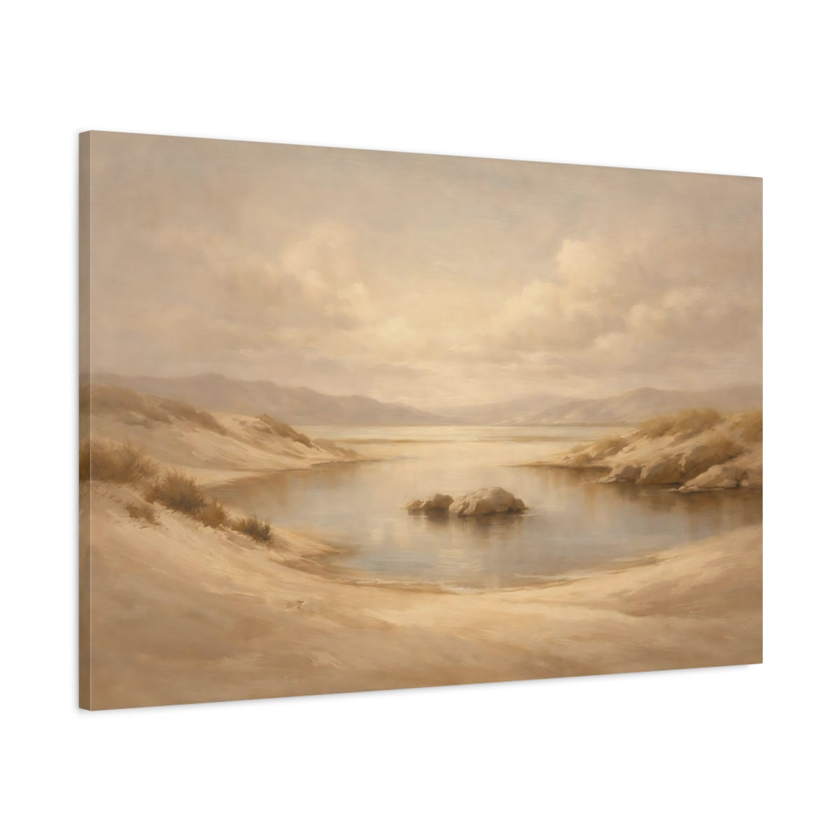 Side Mockup 1. Nature Desert Landscape Warm Beige Landscape shown as stretched canvas wall art
