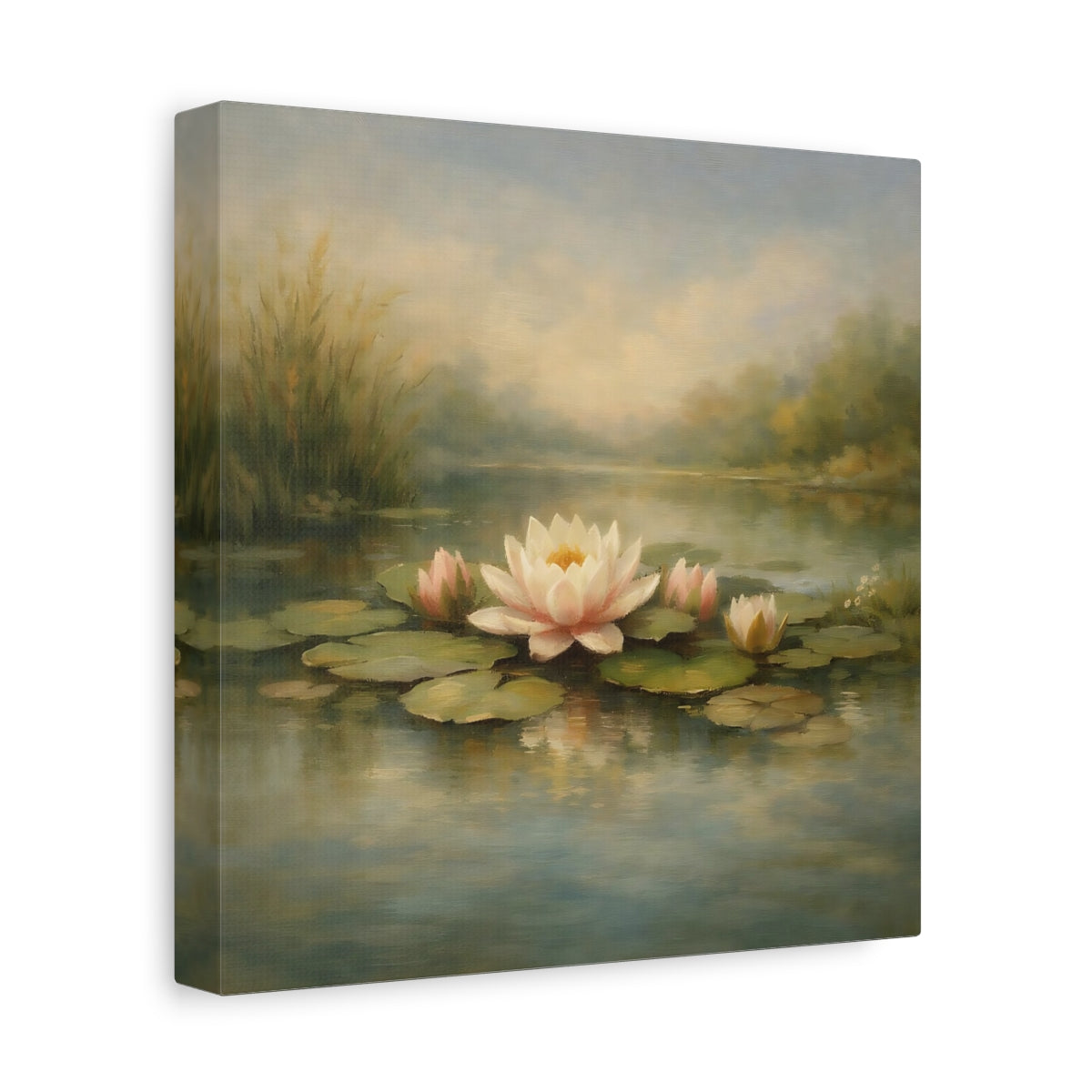 Side Mockup 9. Nature Water Lilies Water Lilies Pond shown as stretched canvas wall art