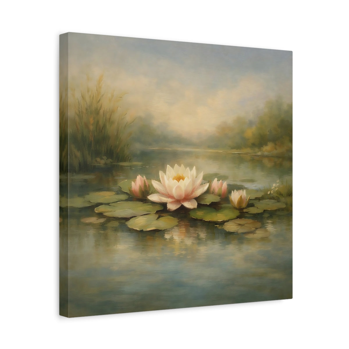 Side Mockup 6. Nature Water Lilies Water Lilies Pond shown as stretched canvas wall art