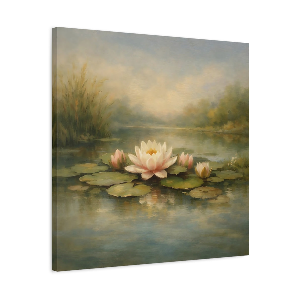Side Mockup 4. Nature Water Lilies Water Lilies Pond shown as stretched canvas wall art