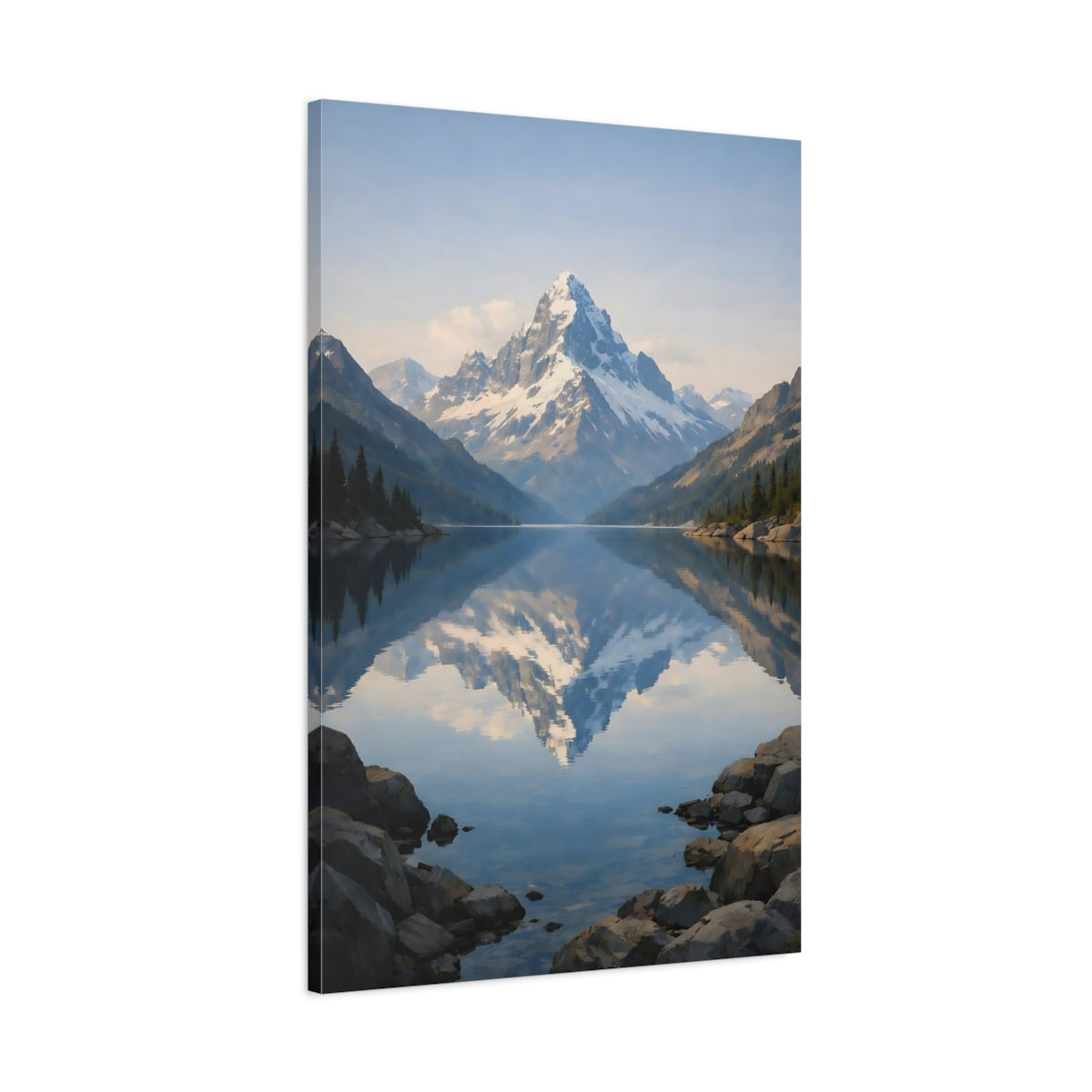 Nature Snowy Mountain Blue Landscape - Canvas Wall Art Print