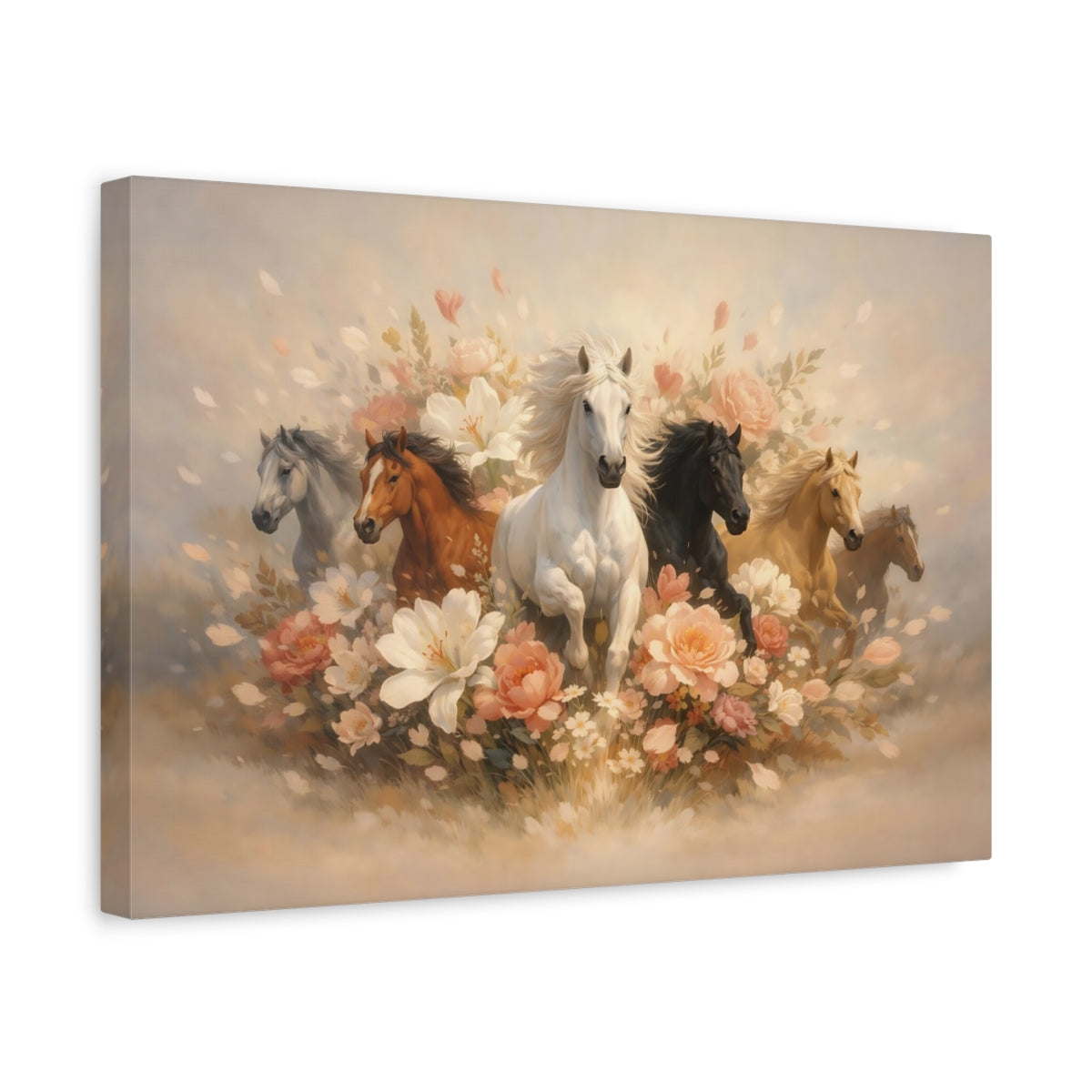 Floral Running Horses Nature - Canvas Wall Art Print
