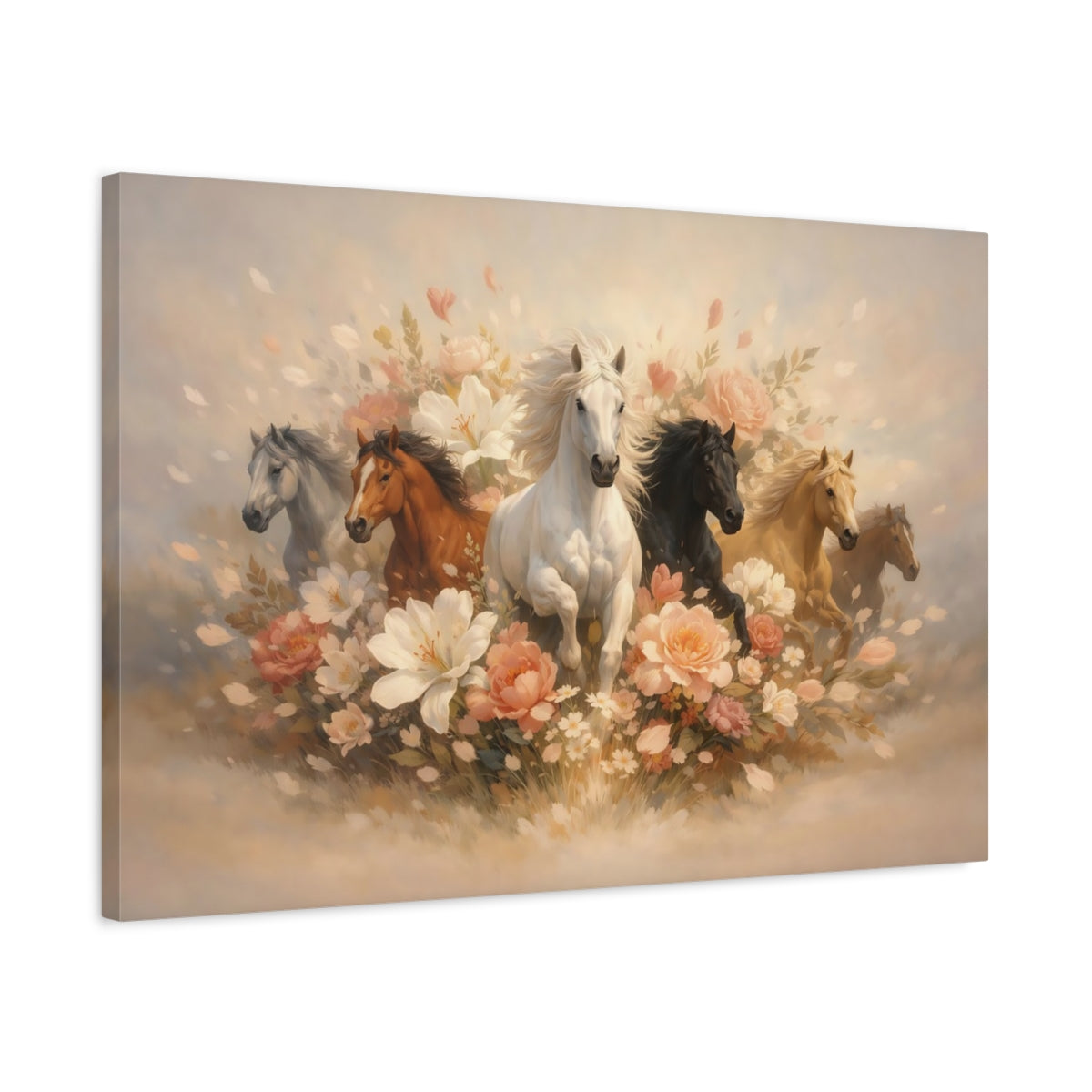 Floral Running Horses Nature - Canvas Wall Art Print