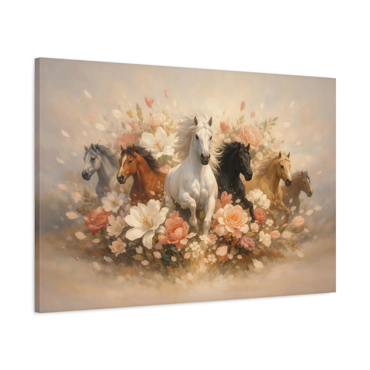 Floral Running Horses Nature - Canvas Wall Art Print