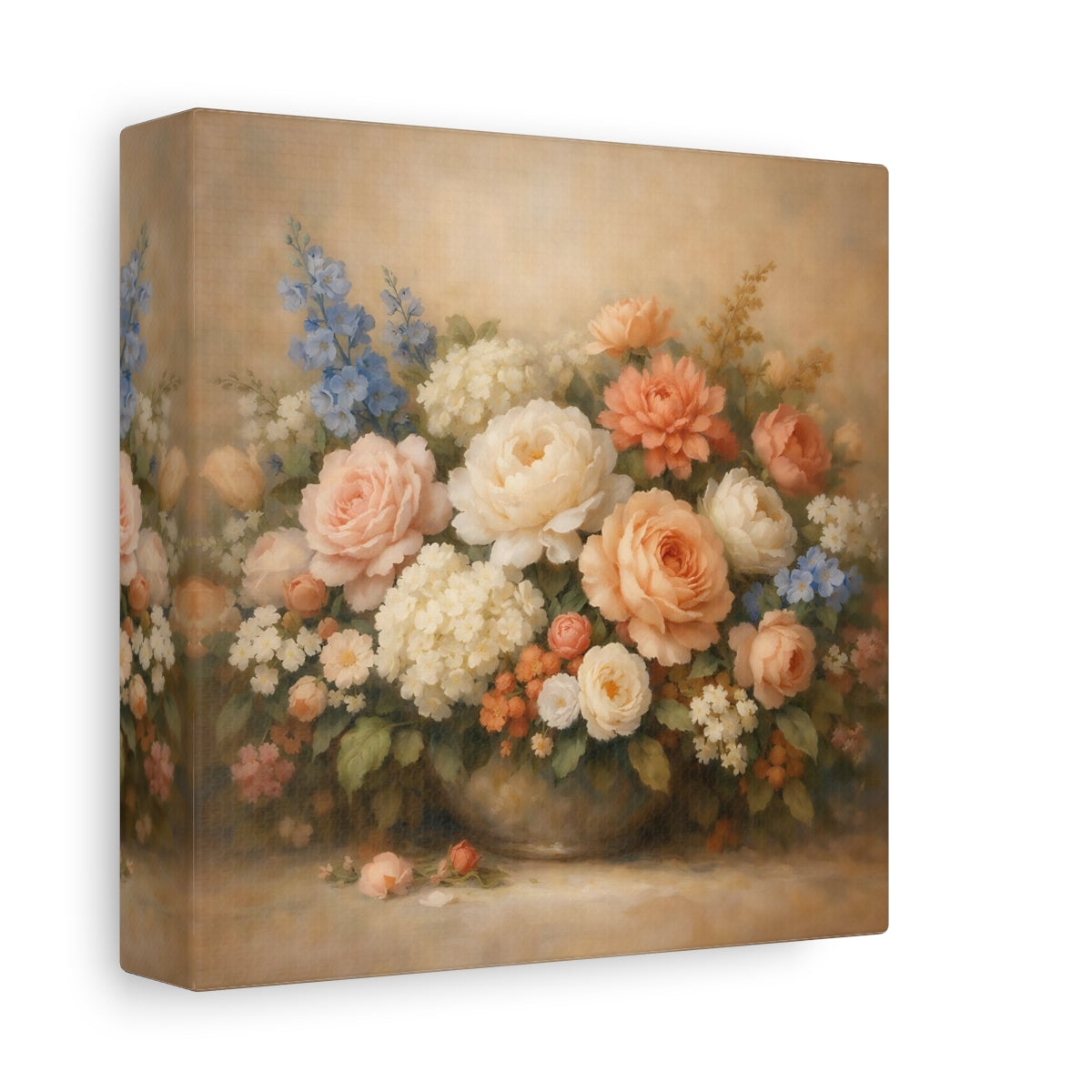 Side Mockup 1. Floral Floral Arrangement Pastel Floral shown as stretched canvas wall art