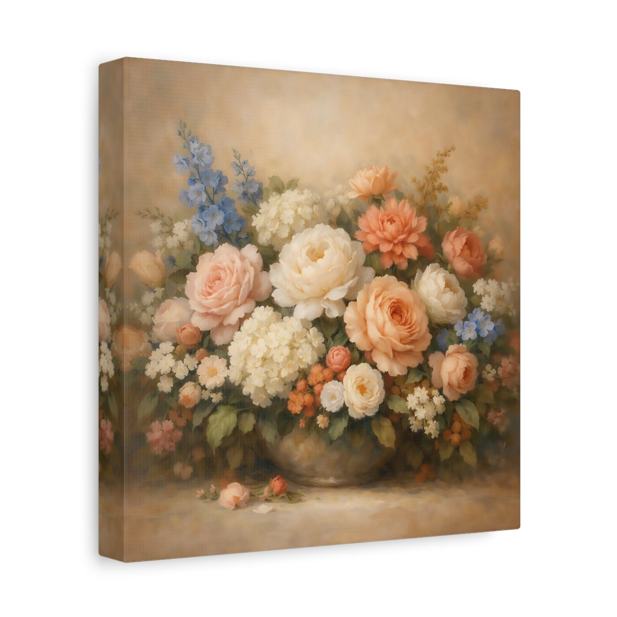 Side Mockup 9. Floral Floral Arrangement Pastel Floral shown as stretched canvas wall art