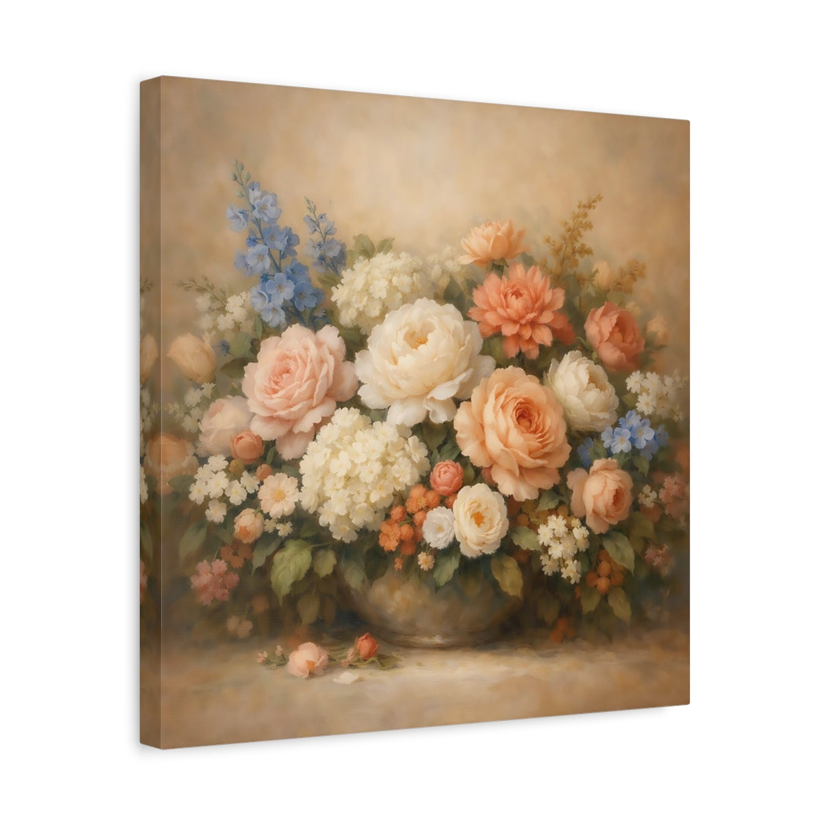 Side Mockup 6. Floral Floral Arrangement Pastel Floral shown as stretched canvas wall art