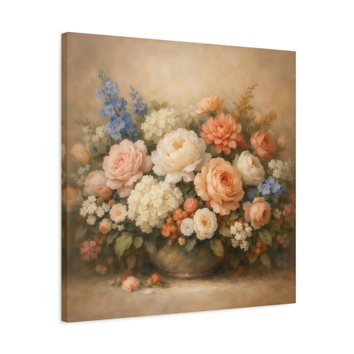 Side Mockup 4. Floral Floral Arrangement Pastel Floral shown as stretched canvas wall art