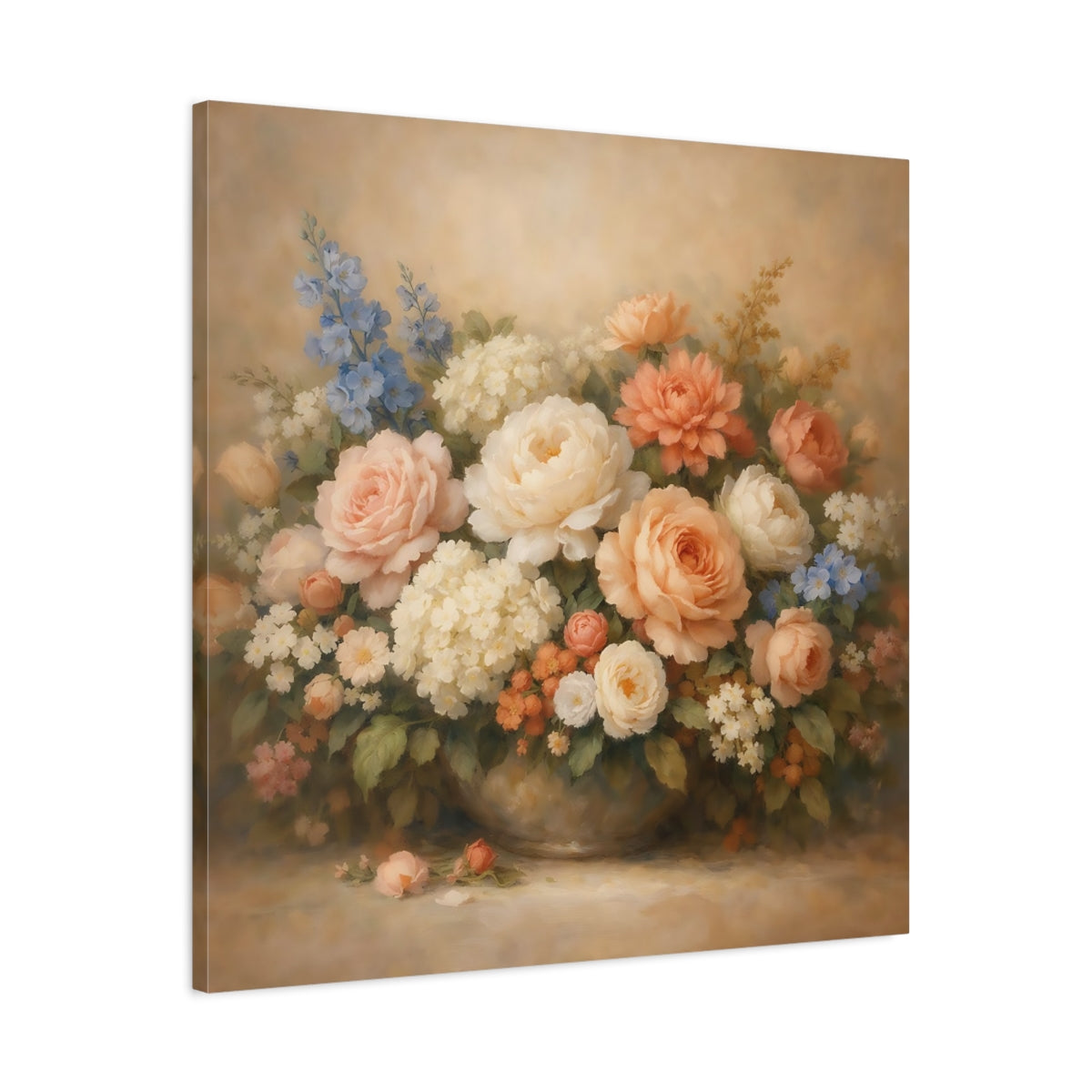 Side Mockup 3. Floral Floral Arrangement Pastel Floral shown as stretched canvas wall art