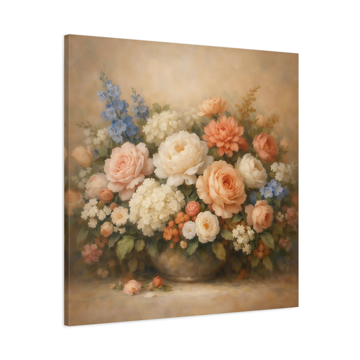 Side Mockup 2. Floral Floral Arrangement Pastel Floral shown as stretched canvas wall art