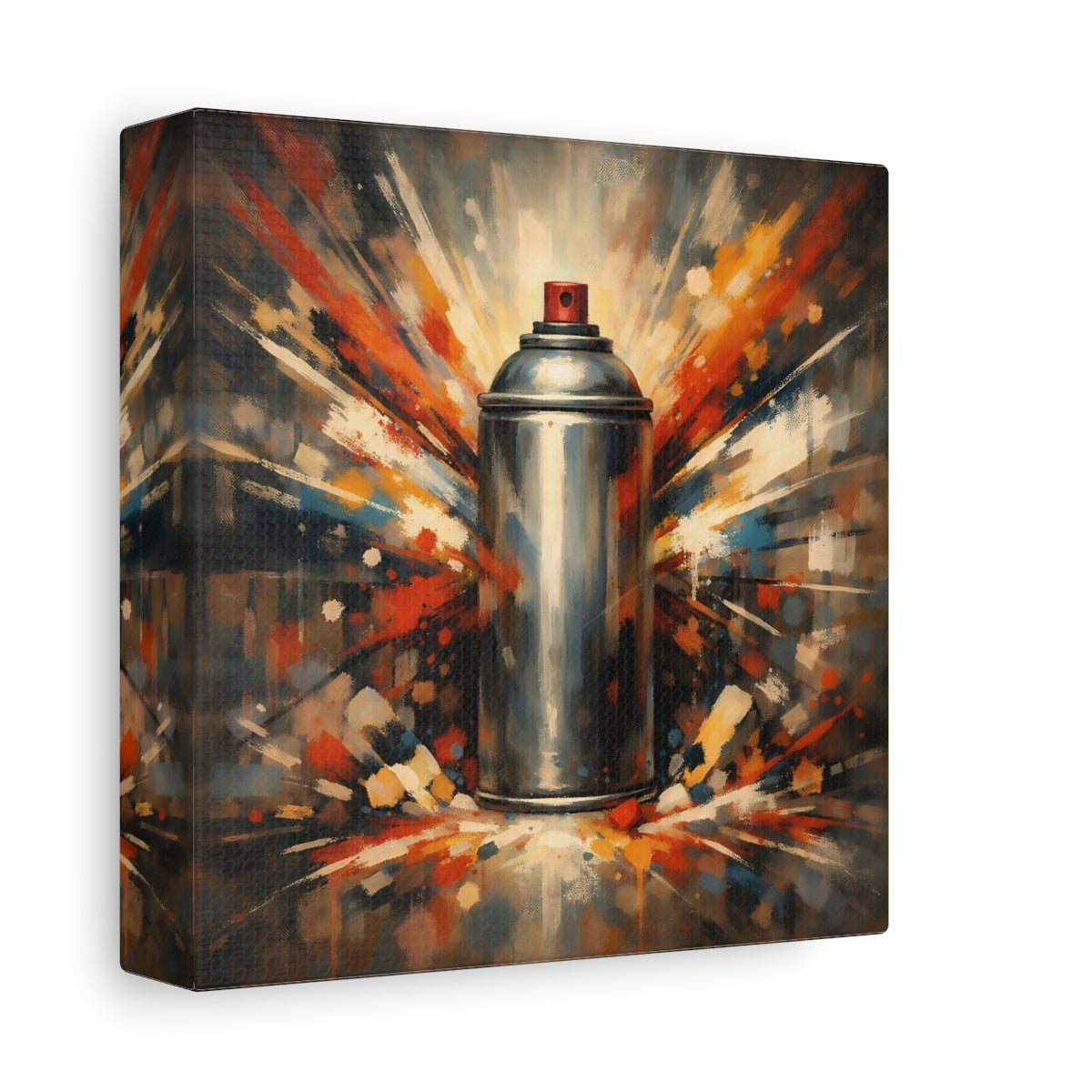 Side Mockup 1. Abstract Spray Can Colorful Spray Can shown as stretched canvas wall art