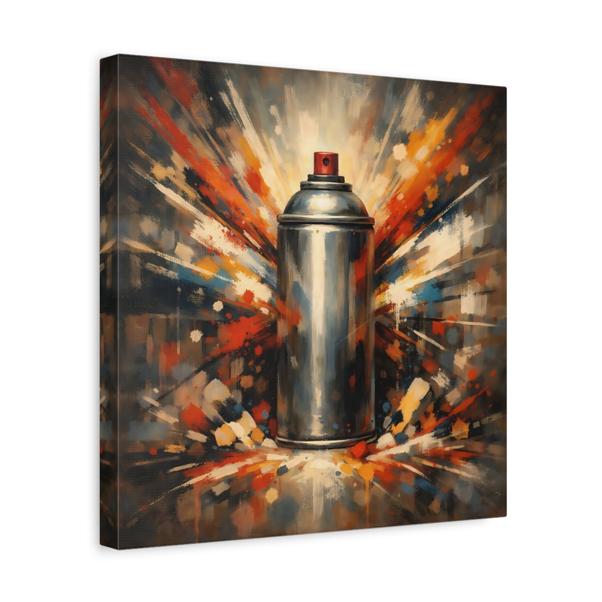 Side Mockup 7. Abstract Spray Can Colorful Spray Can shown as stretched canvas wall art