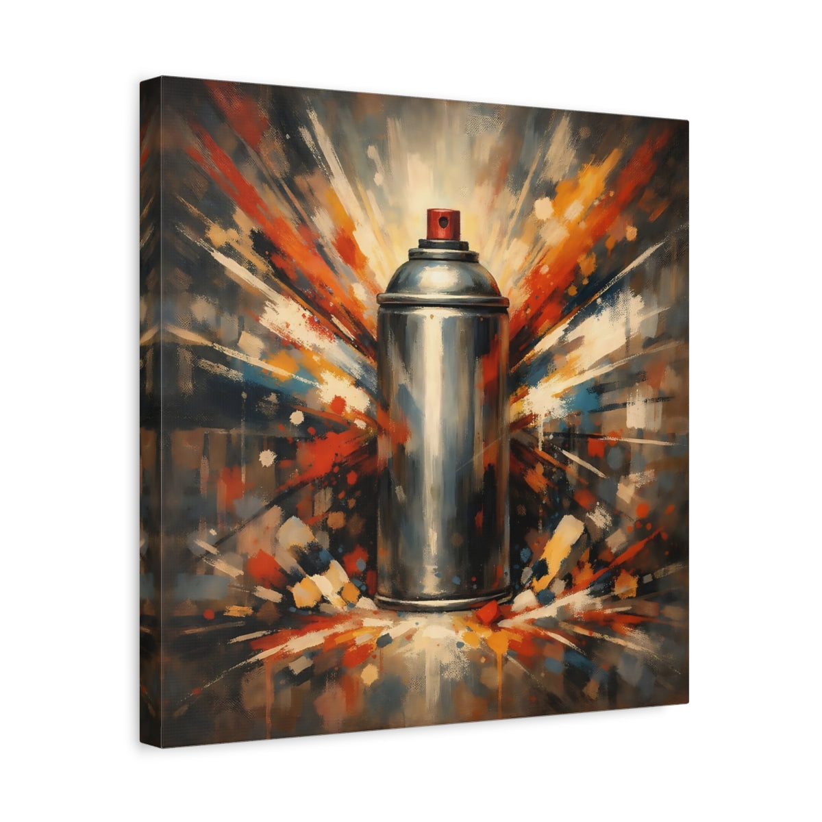 Side Mockup 6. Abstract Spray Can Colorful Spray Can shown as stretched canvas wall art