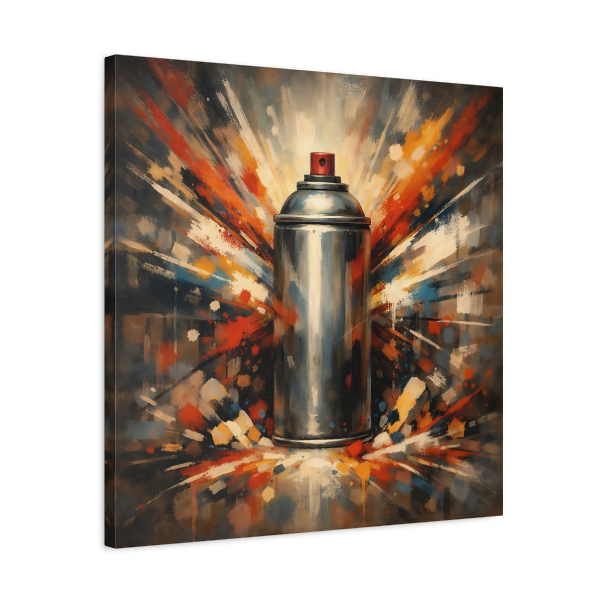 Side Mockup 4. Abstract Spray Can Colorful Spray Can shown as stretched canvas wall art