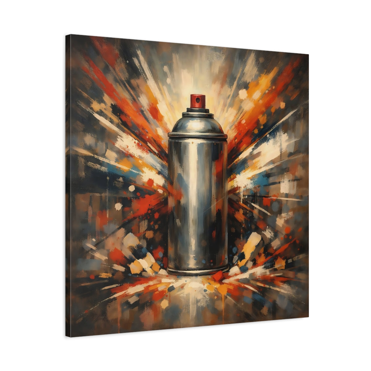 Side Mockup 3. Abstract Spray Can Colorful Spray Can shown as stretched canvas wall art