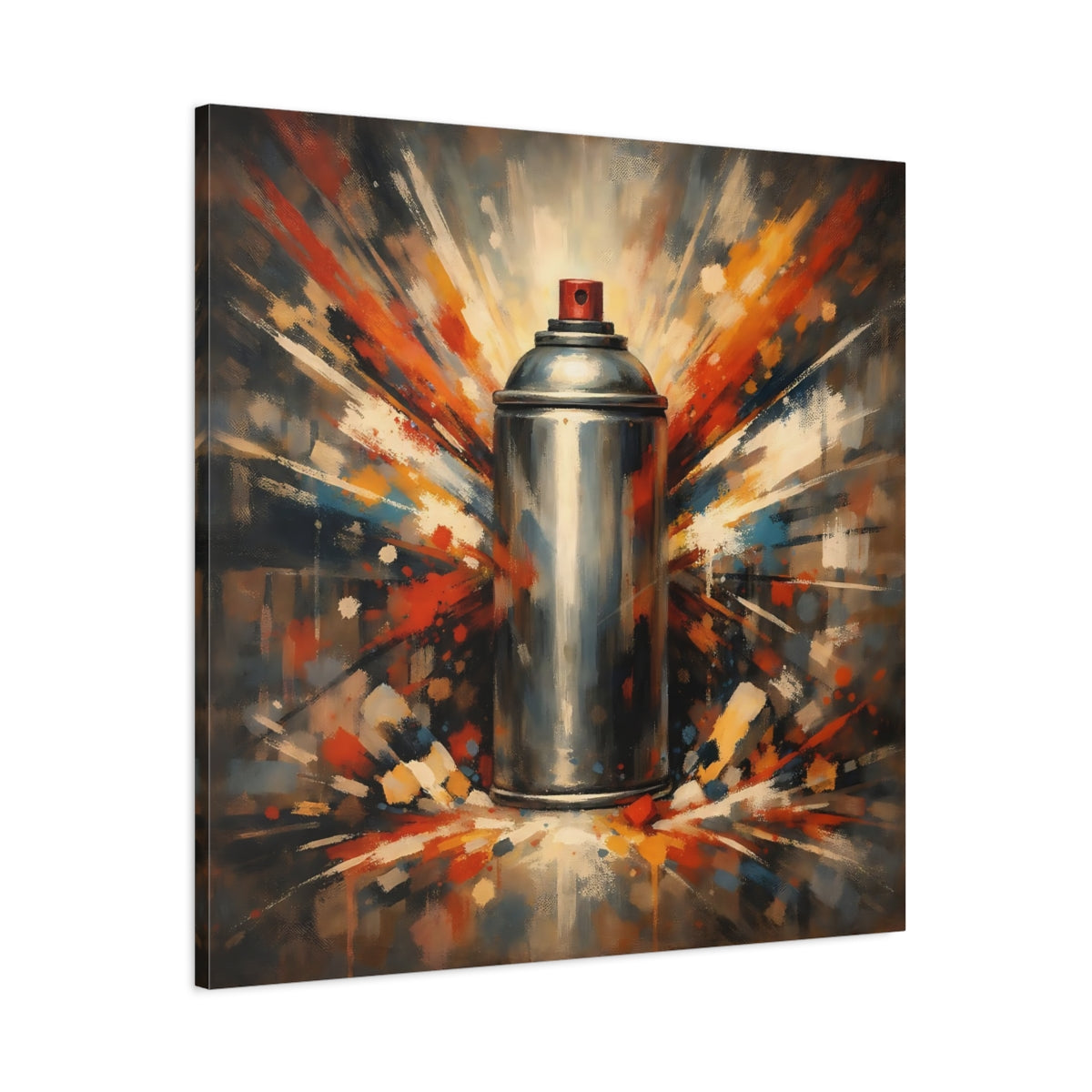 Side Mockup 2. Abstract Spray Can Colorful Spray Can shown as stretched canvas wall art